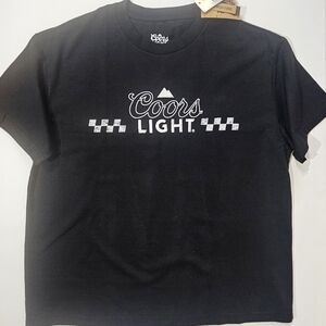 Coors Light T-Shirt Mens Large Black White Embroidered Logo Crop Fit